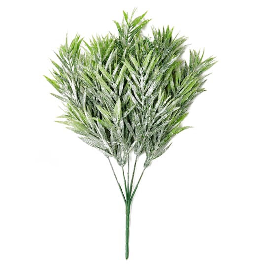 14" Glittered Green Leaves Christmas Artificial Floral Bushes, 3ct.